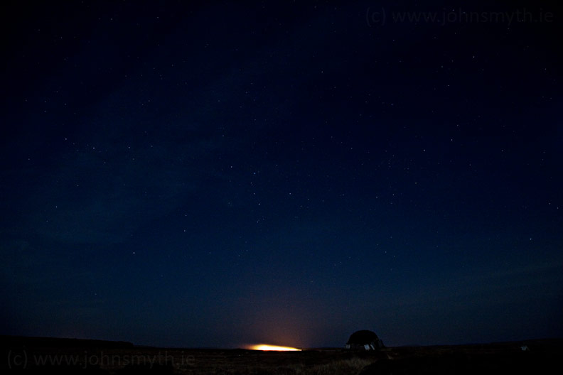 Gorse fire burning at night near Spiddal